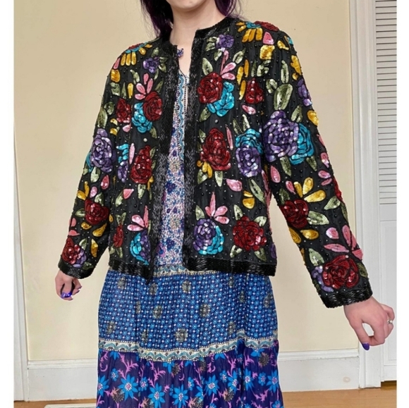 VTG 80s Scala Bead + Sequin Bolero Jacket - Picture 7 of 14